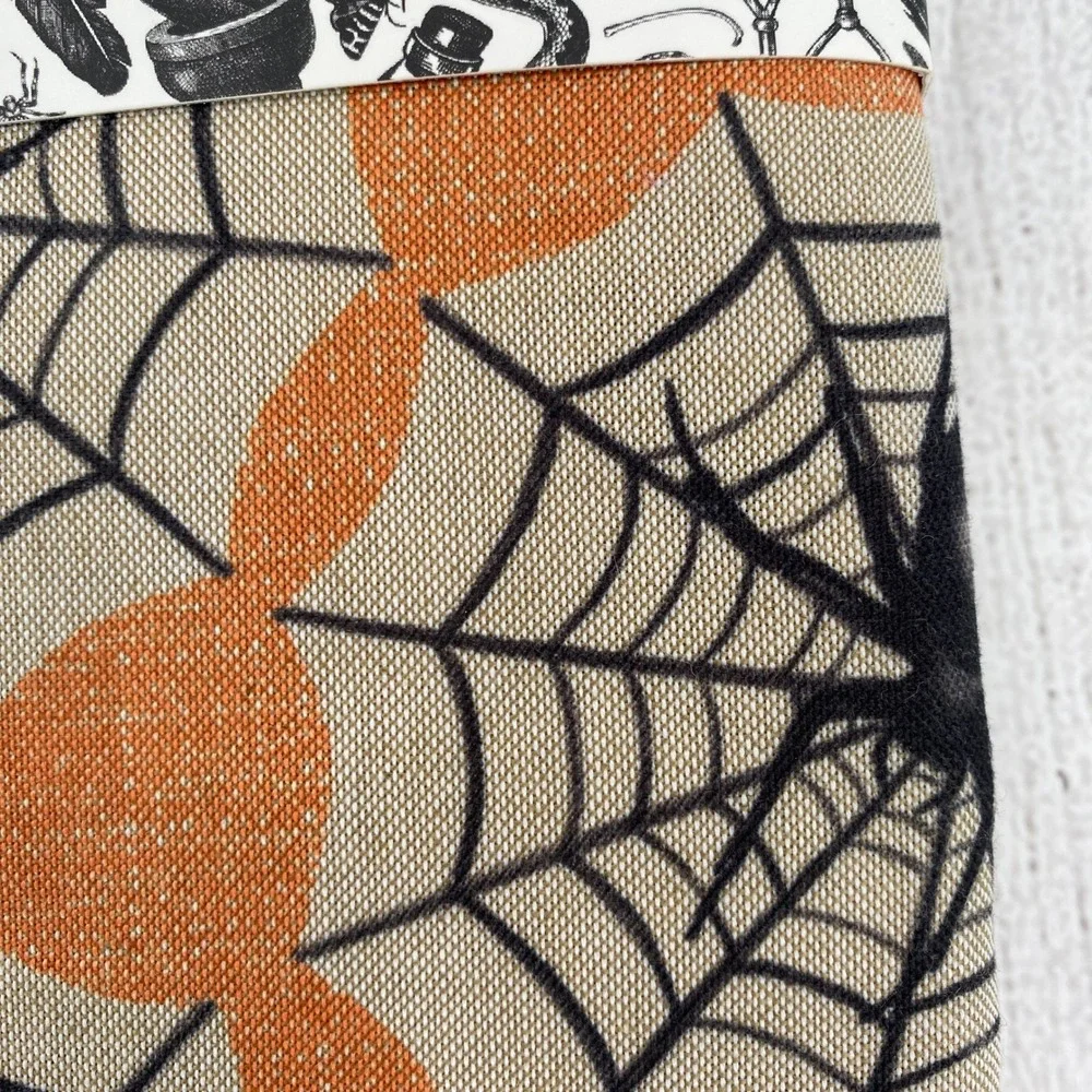 Tahari Home Tablecloth Halloween 60x120 Oblong Beige Orange Spider Web Metallic